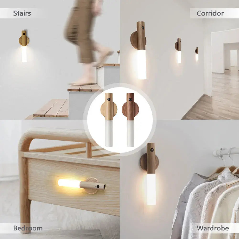 Magnetic LED Wooden Night Light – USB Rechargeable Protable Wall Lamp for Home & Bedroom (Minimalist & Touch Control