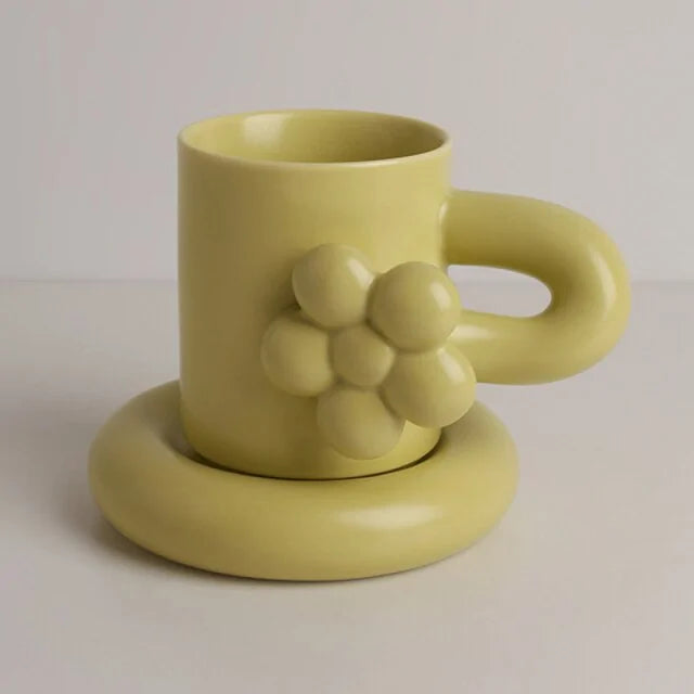 Handcrafted Floral Coffee Cup – Aesthetic Ceramic Mug for Home & Office