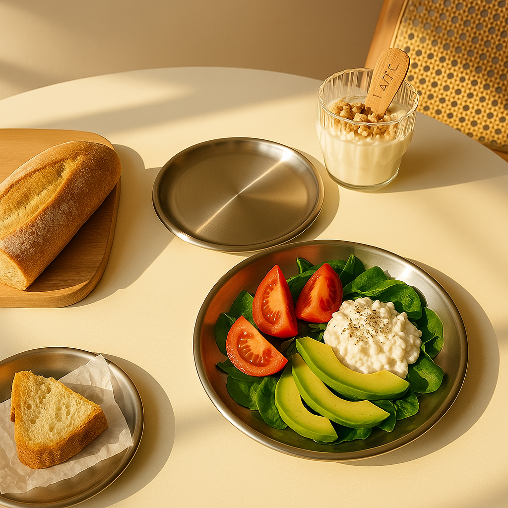 Brushed Stainless Steel Round Plate Set – Nordic Minimalist Dining