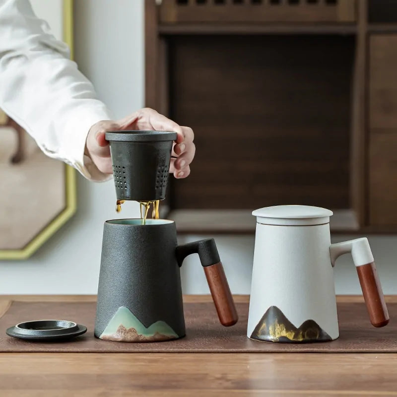 Mountain Japan Zen Design Ceramic Tea Mug With Filter