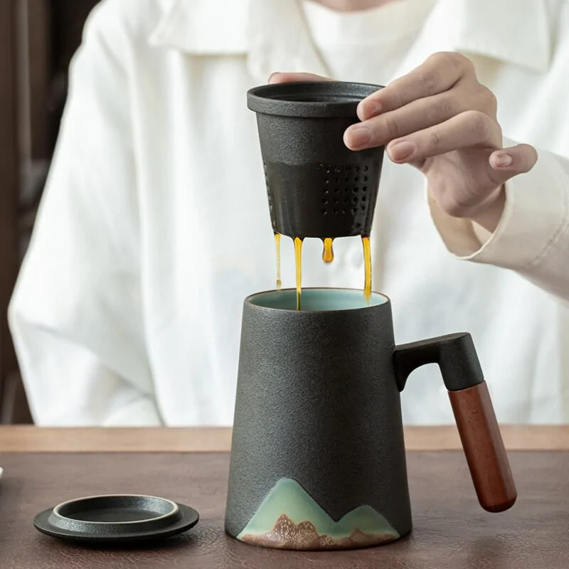Mountain Japan Zen Design Ceramic Tea Mug With Filter