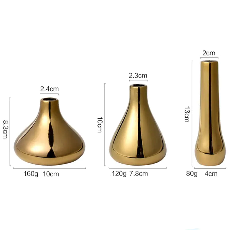Gold Metal Vase Set – Contemporary Minimalist Home Decor for Flowers & Pampas Grass