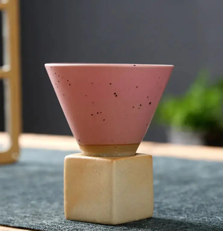 Vintage Stoneware Espresso/ Tea Cup with Base – Handmade Ceramic Coffee Mug 200ml