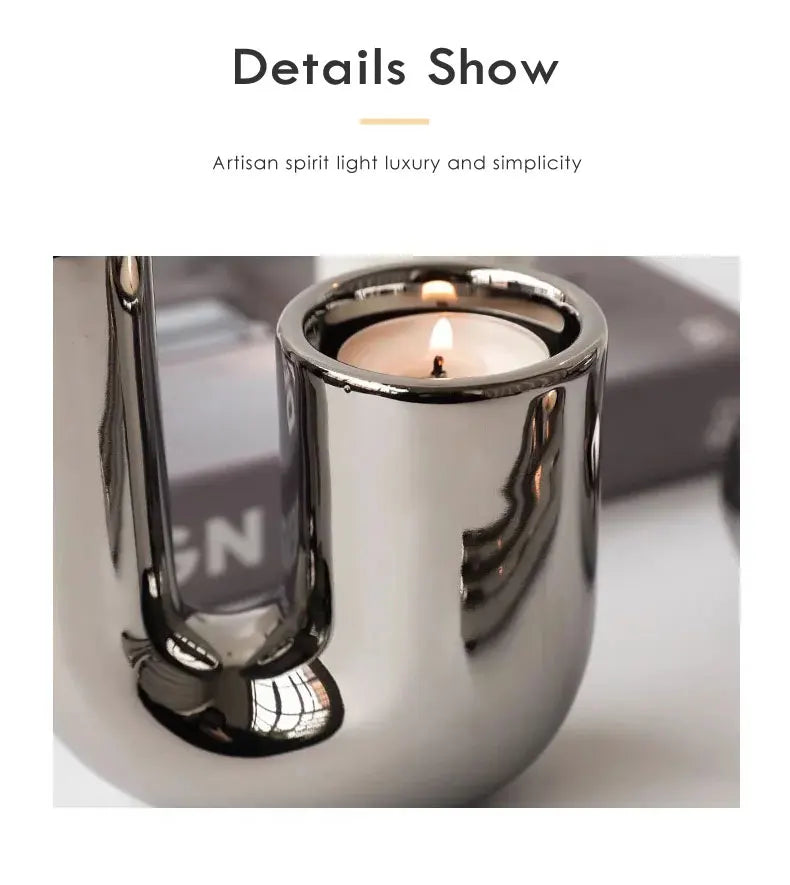 Metallic Minimalist Candlestick Holders – Luxury Sculptural Silver & White Ceramic Candle Stands