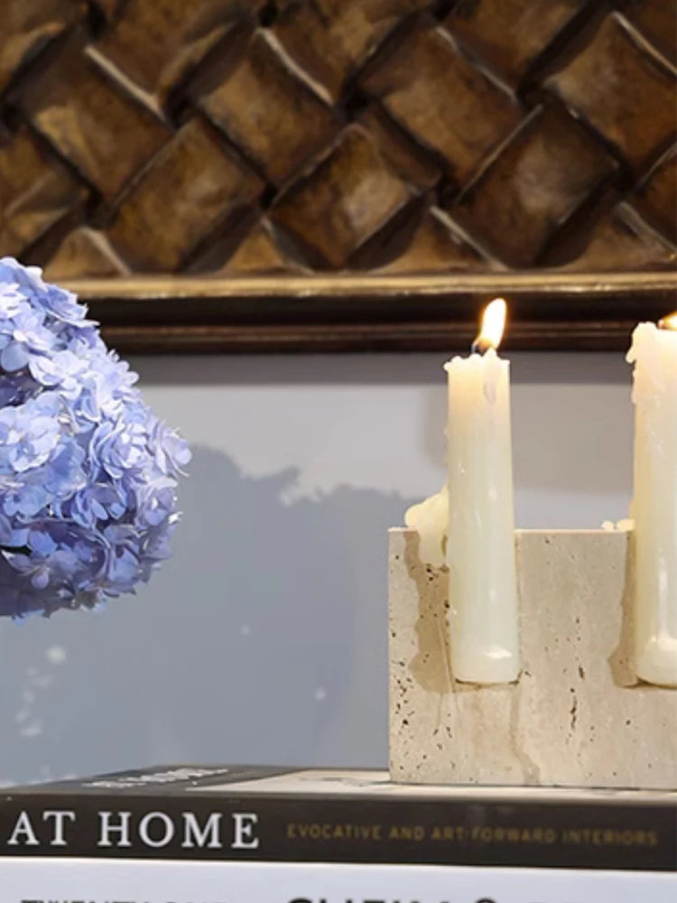 Handmade Travertine Candle Holder for Taper Candles β 2-Hole Stone Candlestick for Wedding Centerpieces, Table Decor, Rustic Minimalist Home Gift