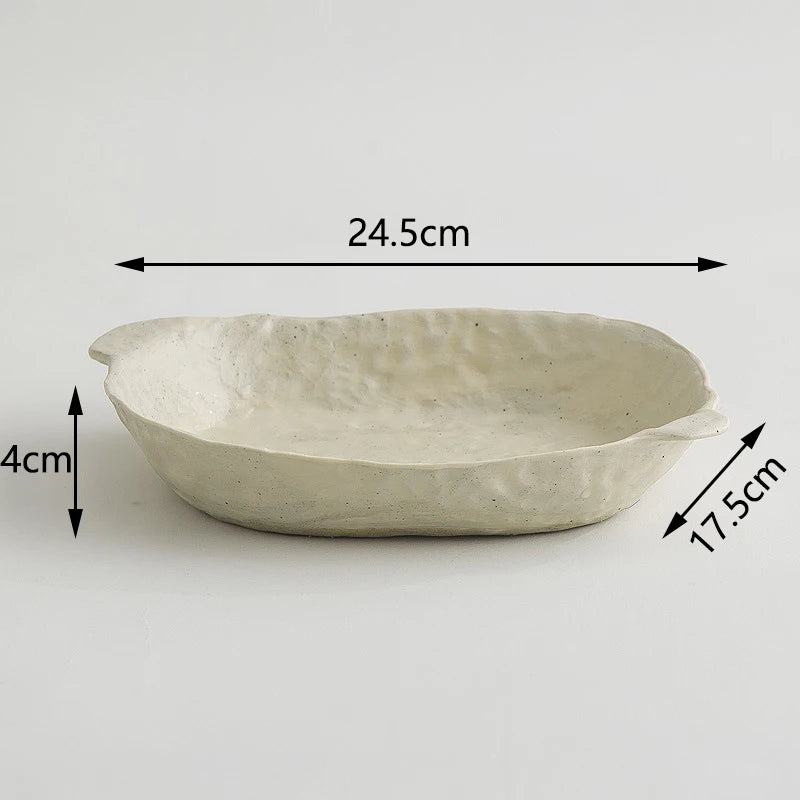 Chisai Kawa (小さい川 – Little River) No.7-Irregular Dishes and Plates Sets Hand Pinch Texture Tableware Dinner Plates Dessert Bowl