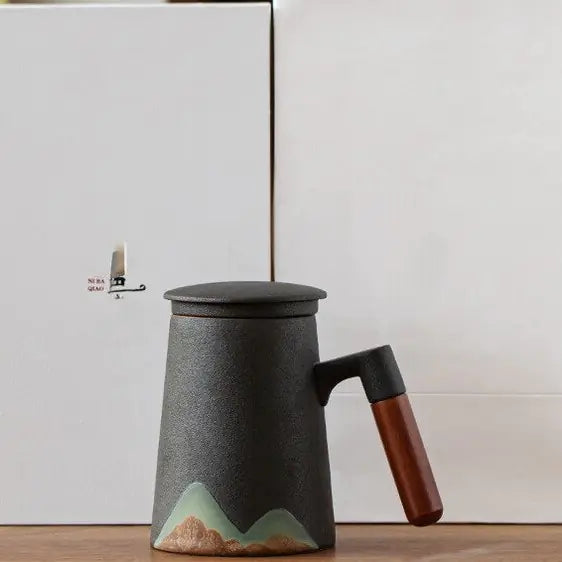 Mountain Japan Zen Design Ceramic Tea Mug With Filter