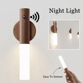 Magnetic LED Wooden Night Light – USB Rechargeable Protable Wall Lamp for Home & Bedroom (Minimalist & Touch Control