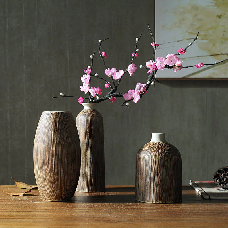 Minimalism Japanese Zen Vase Three-piece Set And Decor Wood Grain