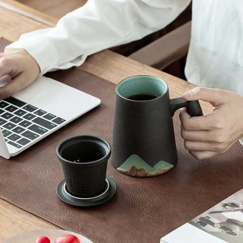 Mountain Japan Zen Design Ceramic Tea Mug With Filter