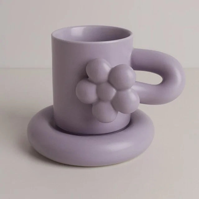 Handcrafted Floral Coffee Cup – Aesthetic Ceramic Mug for Home & Office