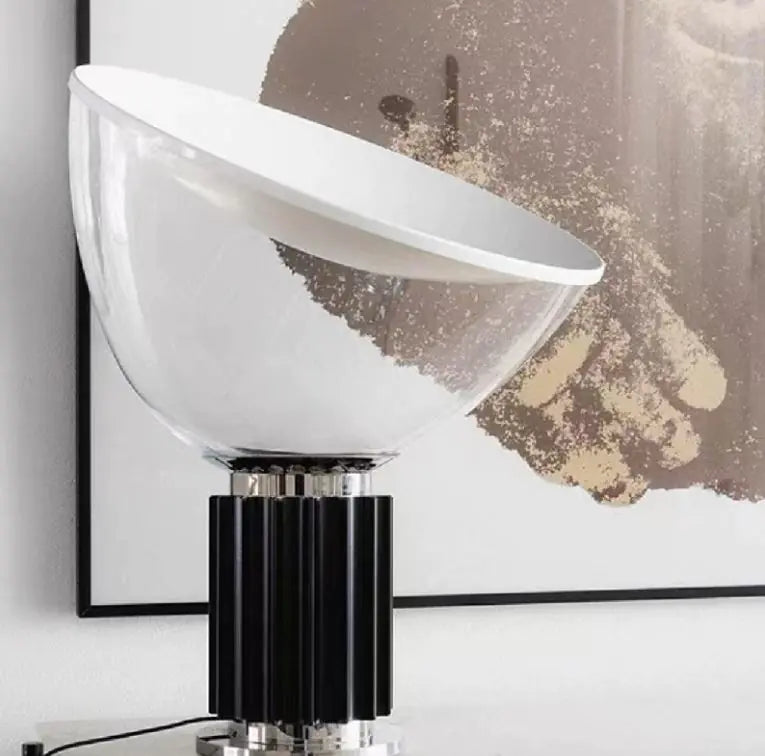 Modern Italian Designer Table Lamp – Adjustable Glass Dome with Ribbed Metal Base (Art Deco Inspired)