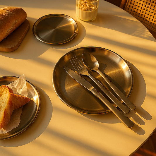 Brushed Stainless Steel Round Plate Set – Nordic Minimalist Dining