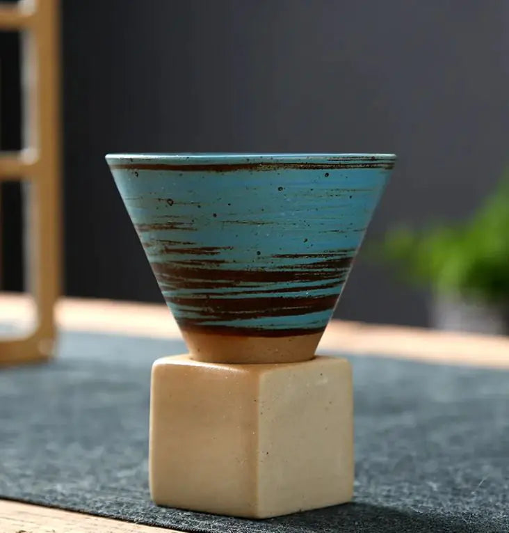 Vintage Stoneware Espresso/ Tea Cup with Base – Handmade Ceramic Coffee Mug 200ml