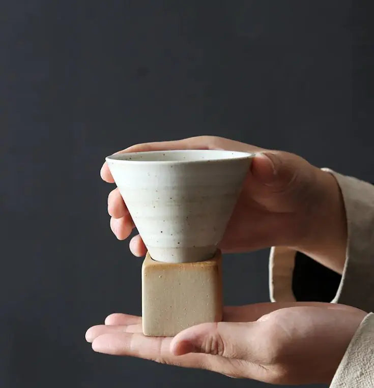 Vintage Stoneware Espresso/ Tea Cup with Base – Handmade Ceramic Coffee Mug 200ml