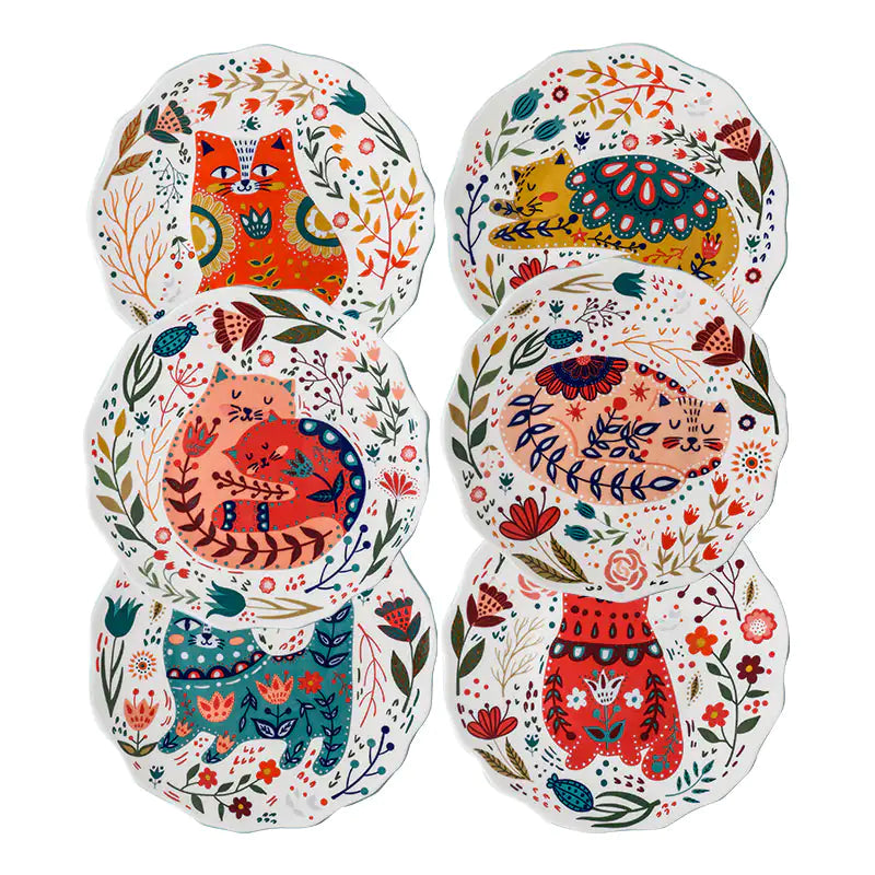 Colorful Flower Kitten Under Glazed Ceramic Dinner Plate