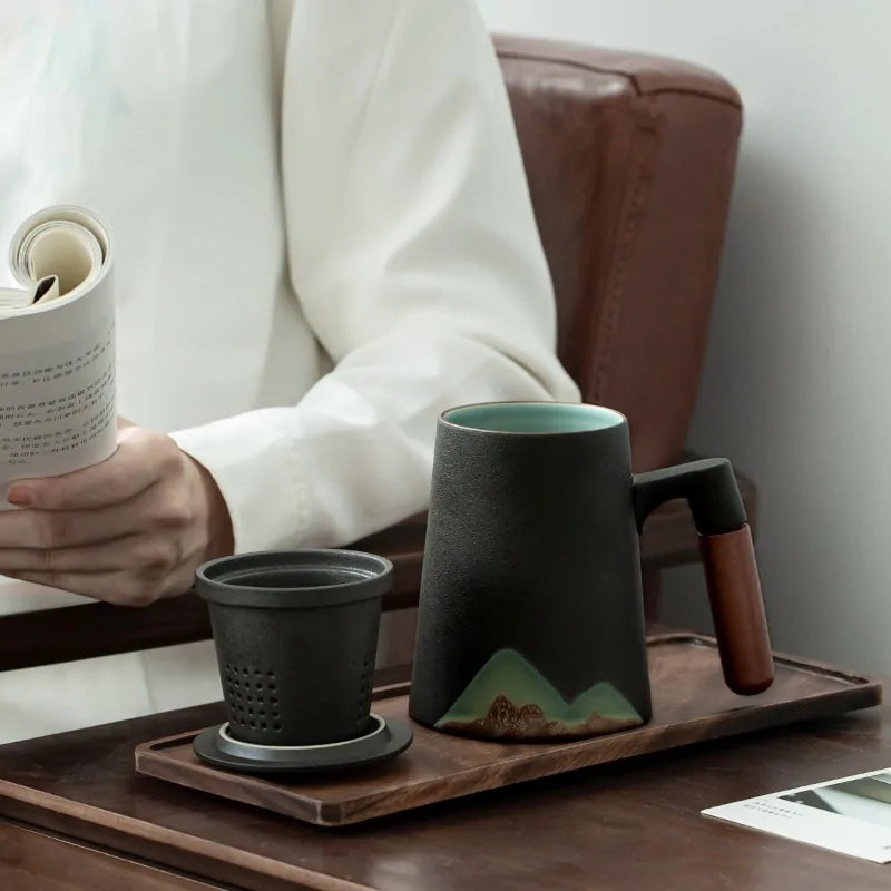 Mountain Japan Zen Design Ceramic Tea Mug With Filter