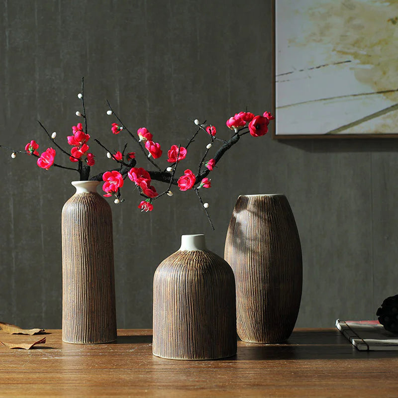 Minimalism Japanese Zen Vase Three-piece Set And Decor Wood Grain