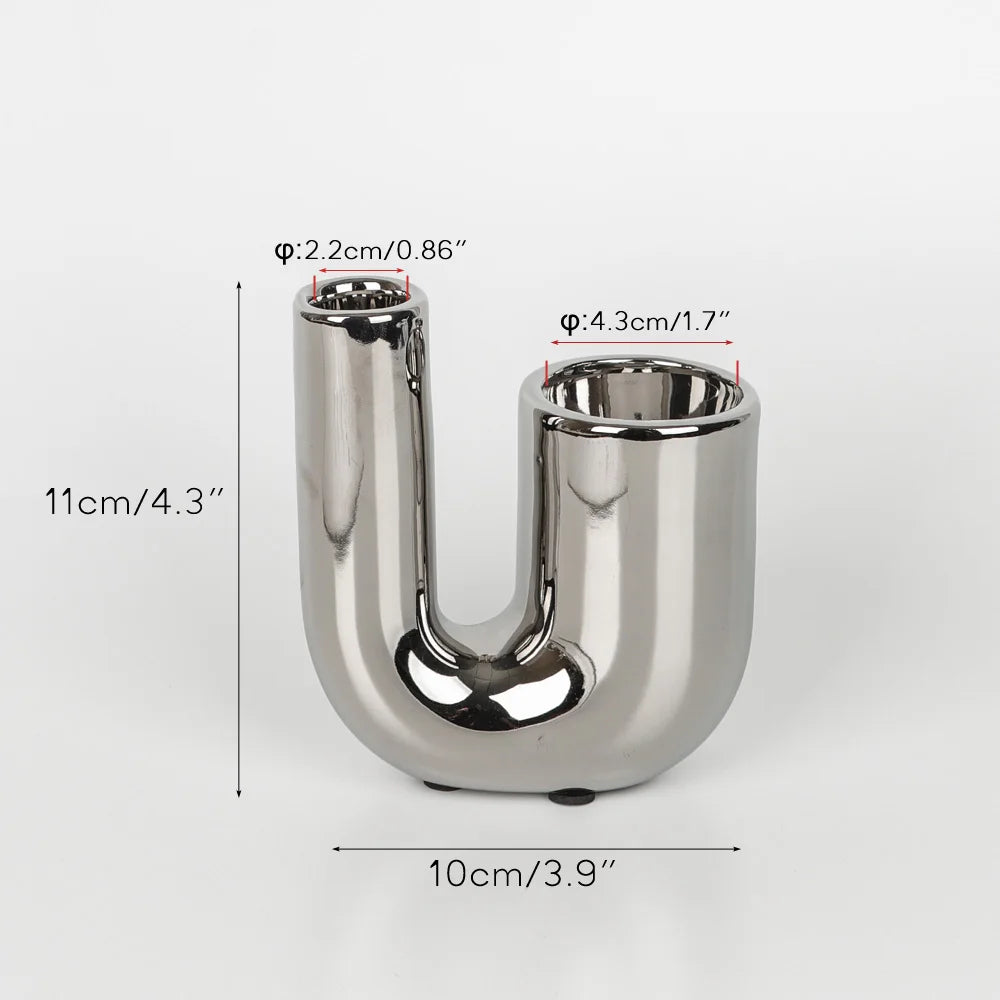 Metallic Minimalist Candlestick Holders – Luxury Sculptural Silver & White Ceramic Candle Stands
