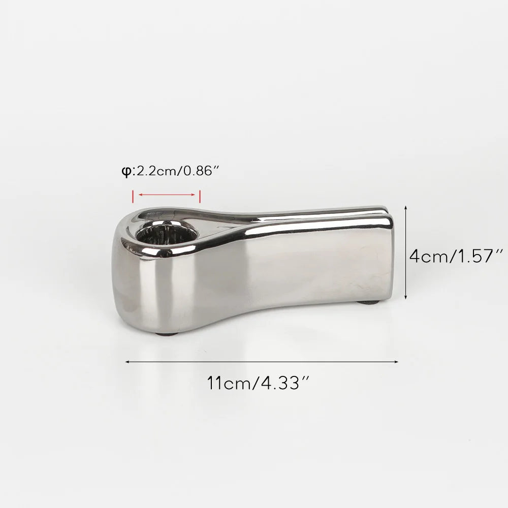 Metallic Minimalist Candlestick Holders – Luxury Sculptural Silver & White Ceramic Candle Stands