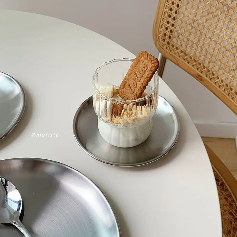 Brushed Stainless Steel Round Plate Set – Nordic Minimalist Dining