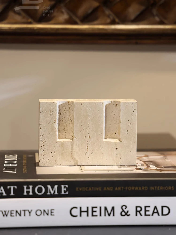 Handmade Travertine Candle Holder for Taper Candles – 2-Hole Stone Candlestick for Wedding Centerpieces, Table Decor, Rustic Minimalist Home Gift
