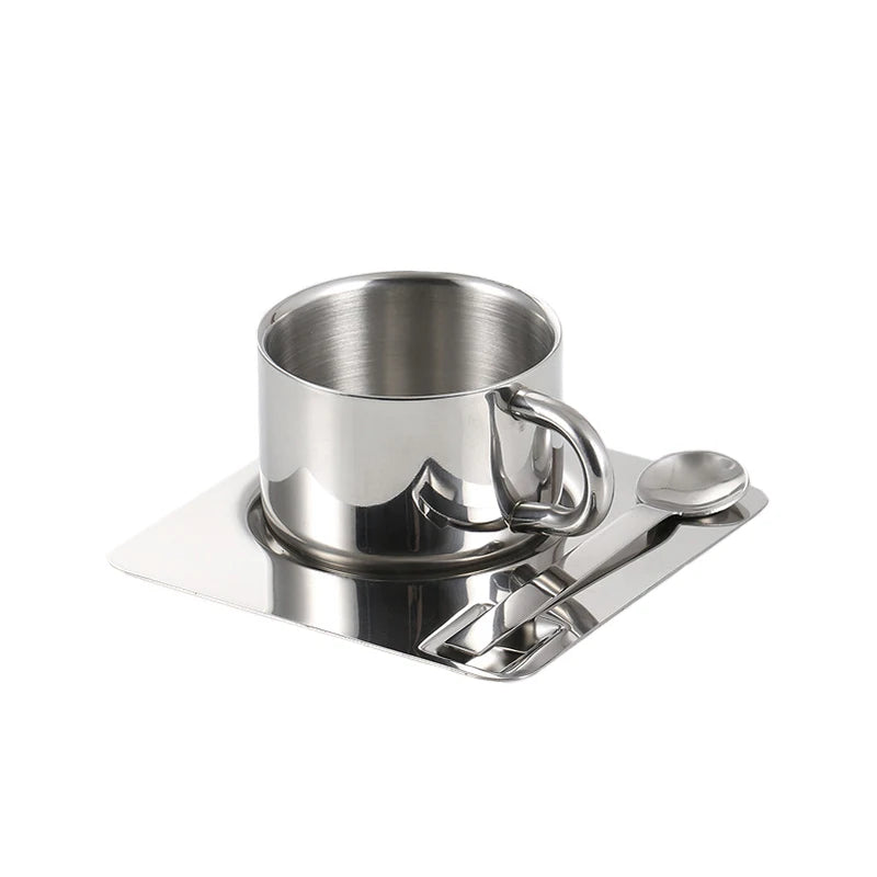Alba Tazza No.1- Nordic Mirror-Finish Stainless Steel Coffee Cup Set (175ml) – 3-Piece
