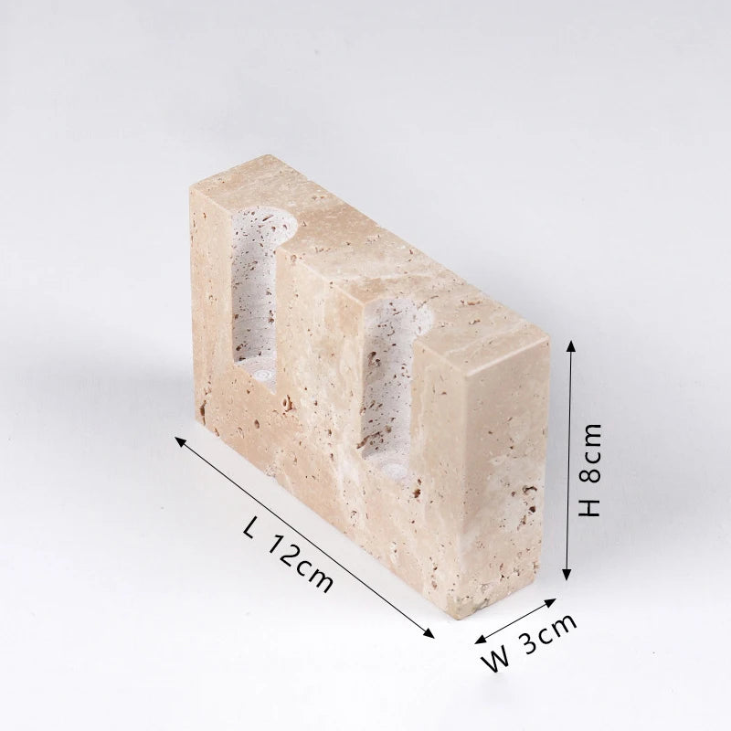 Handmade Travertine Candle Holder for Taper Candles – 2-Hole Stone Candlestick for Wedding Centerpieces, Table Decor, Rustic Minimalist Home Gift