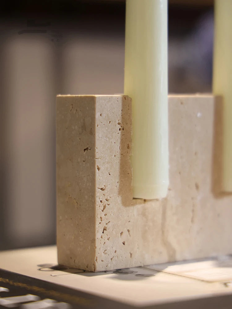 Handmade Travertine Candle Holder for Taper Candles – 2-Hole Stone Candlestick for Wedding Centerpieces, Table Decor, Rustic Minimalist Home Gift