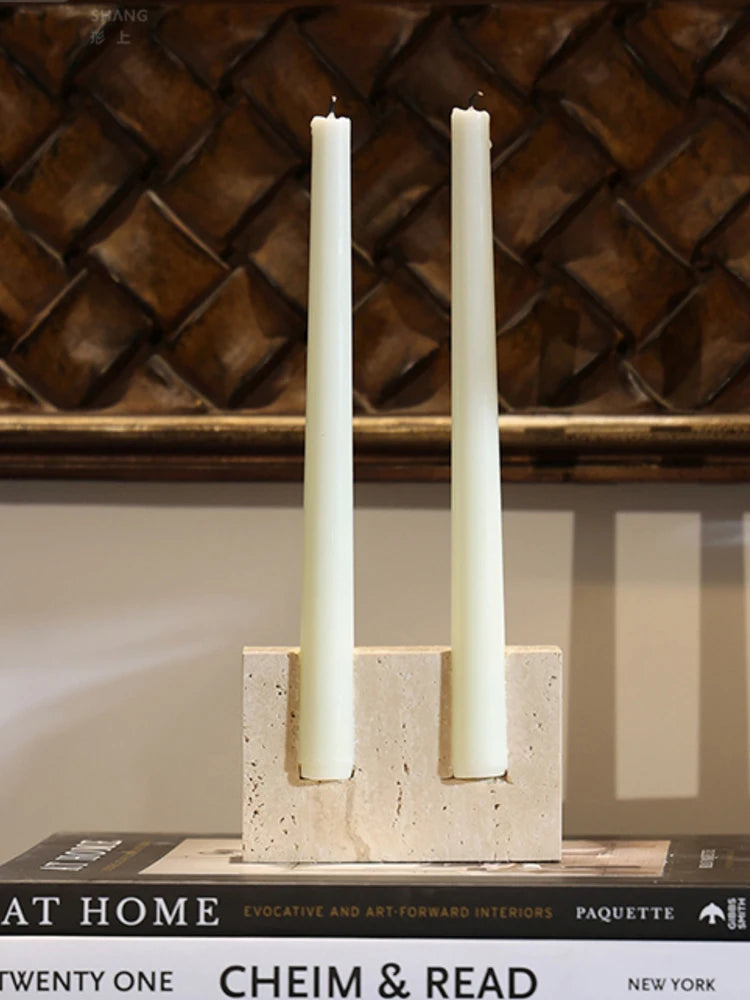 Handmade Travertine Candle Holder for Taper Candles – 2-Hole Stone Candlestick for Wedding Centerpieces, Table Decor, Rustic Minimalist Home Gift
