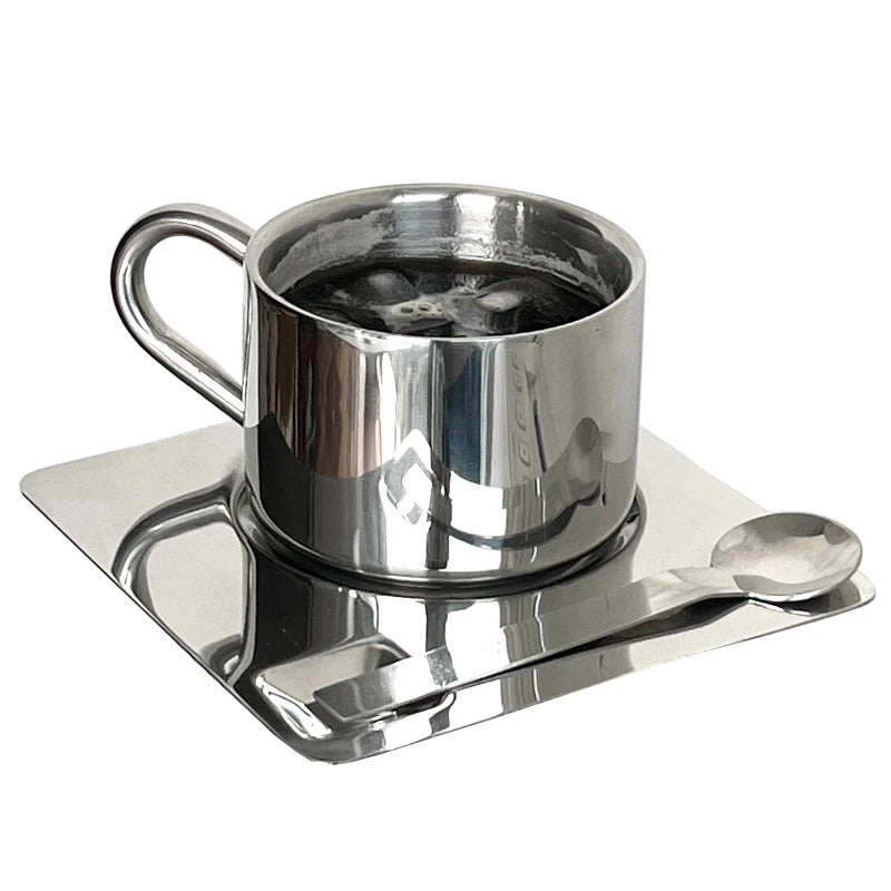 Alba Tazza No.1- Nordic Mirror-Finish Stainless Steel Coffee Cup Set (175ml) – 3-Piece