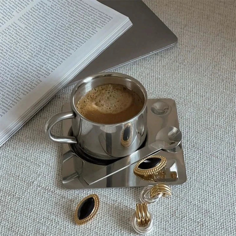 Alba Tazza No.1- Nordic Mirror-Finish Stainless Steel Coffee Cup Set (175ml) – 3-Piece