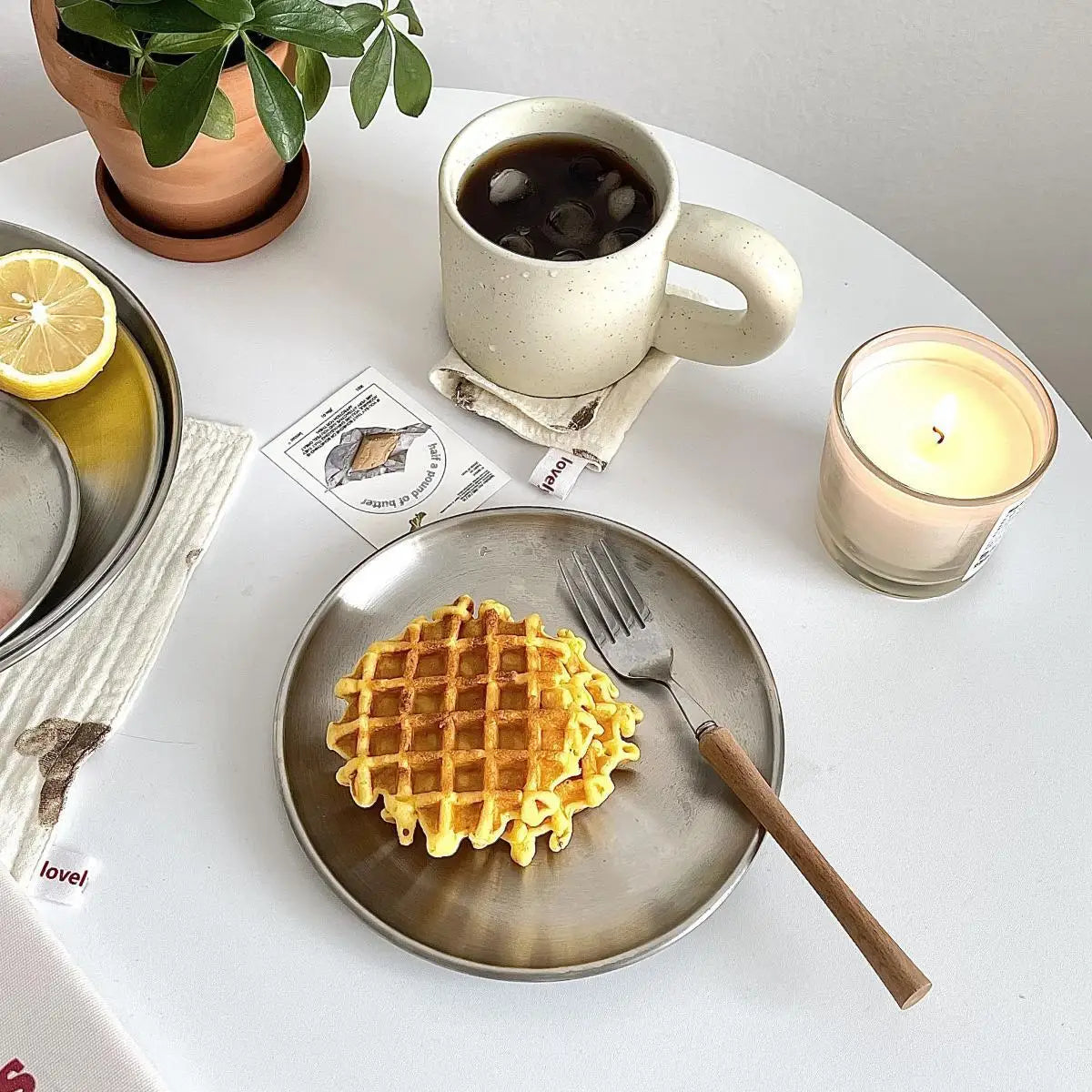 Brushed Stainless Steel Round Plate Set – Nordic Minimalist Dining