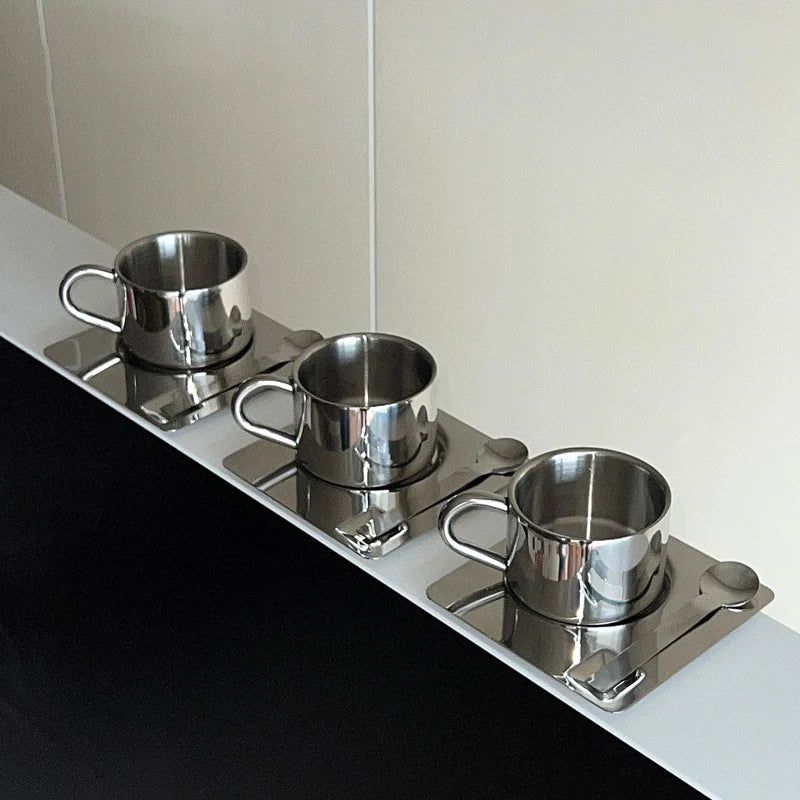 Alba Tazza No.1- Nordic Mirror-Finish Stainless Steel Coffee Cup Set (175ml) – 3-Piece