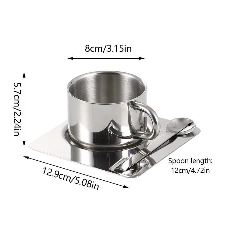 Alba Tazza No.1- Nordic Mirror-Finish Stainless Steel Coffee Cup Set (175ml) – 3-Piece