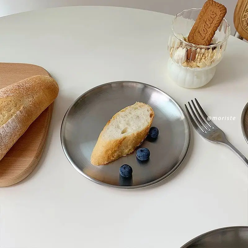 Brushed Stainless Steel Round Plate Set – Nordic Minimalist Dining