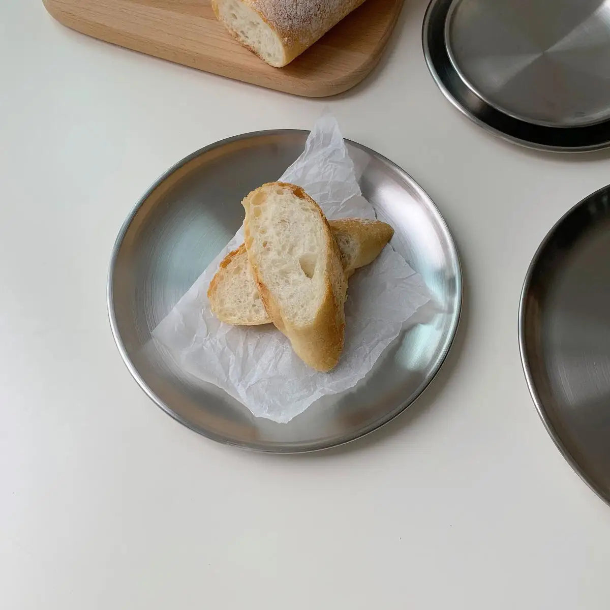 Brushed Stainless Steel Round Plate Set – Nordic Minimalist Dining