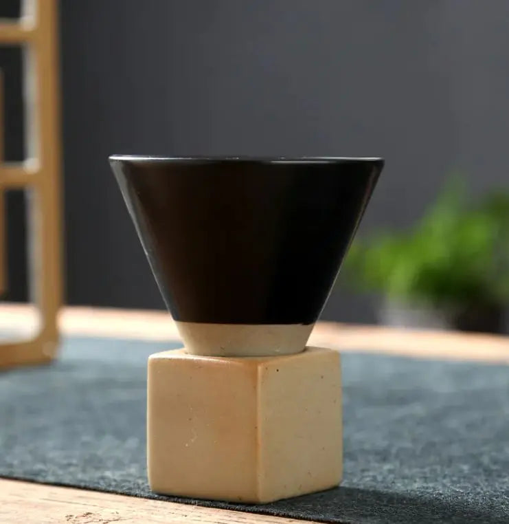 Vintage Stoneware Espresso/ Tea Cup with Base – Handmade Ceramic Coffee Mug 200ml