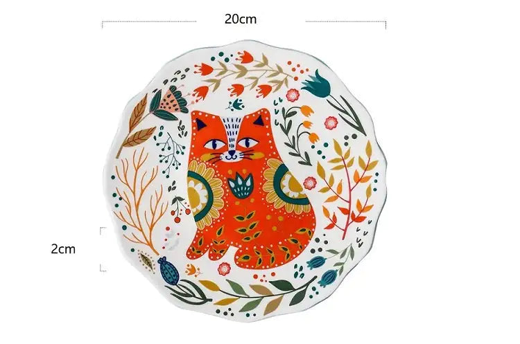 Colorful Flower Kitten Under Glazed Ceramic Dinner Plate