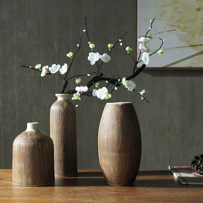 Minimalism Japanese Zen Vase Three-piece Set And Decor Wood Grain