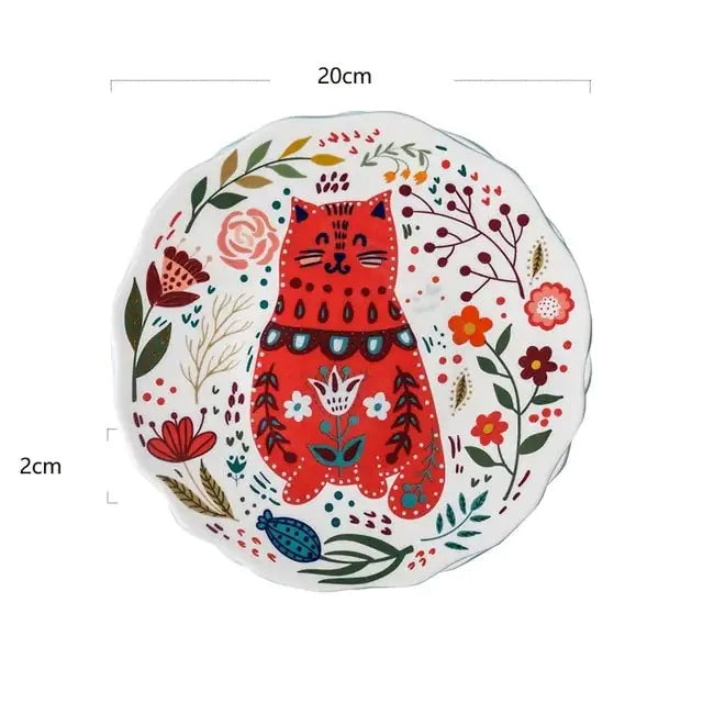 Colorful Flower Kitten Under Glazed Ceramic Dinner Plate