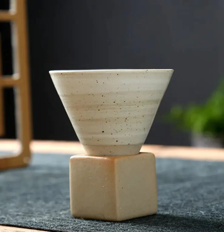 Vintage Stoneware Espresso/ Tea Cup with Base – Handmade Ceramic Coffee Mug 200ml