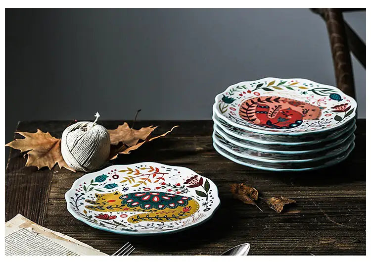 Colorful Flower Kitten Under Glazed Ceramic Dinner Plate