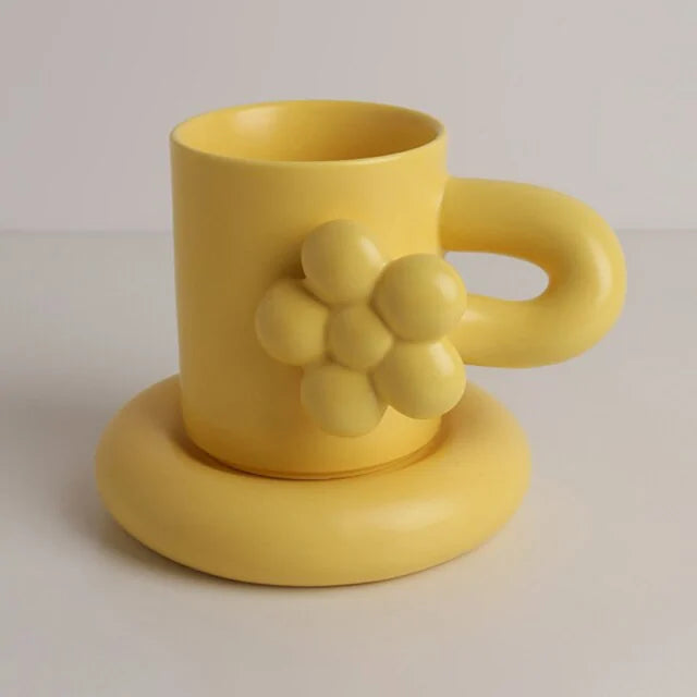 Handcrafted Floral Coffee Cup – Aesthetic Ceramic Mug for Home & Office