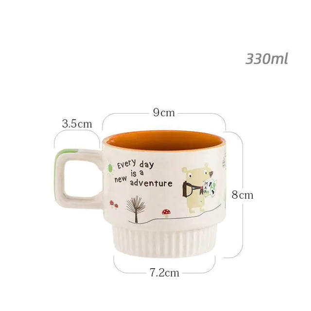 Boho Ceramic Mug Set – Vintage Aesthetic Coffee & Tea Cups (Stackable, Hand-Painted, 330ml