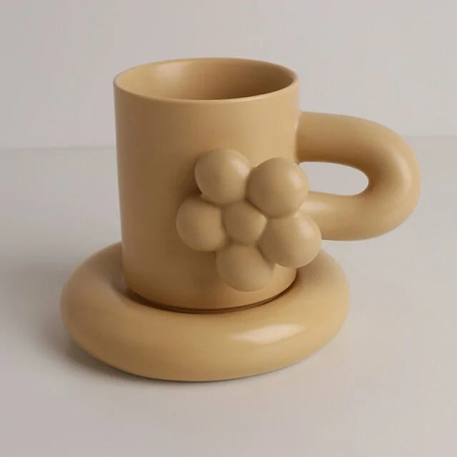Handcrafted Floral Coffee Cup – Aesthetic Ceramic Mug for Home & Office